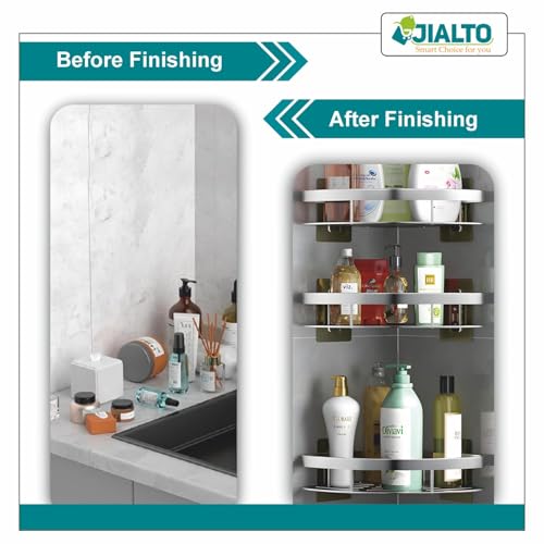 JIALTO Aluminum Bathroom Shelf for Wall– Gold Wall Mounted Bathroom Organizer Rack, Adhesive No Drill Bathroom Shelf for Shampoo, Soap & Accessories, Large Capacity Bathroom Storage Rack (1 Pc) - Image 4