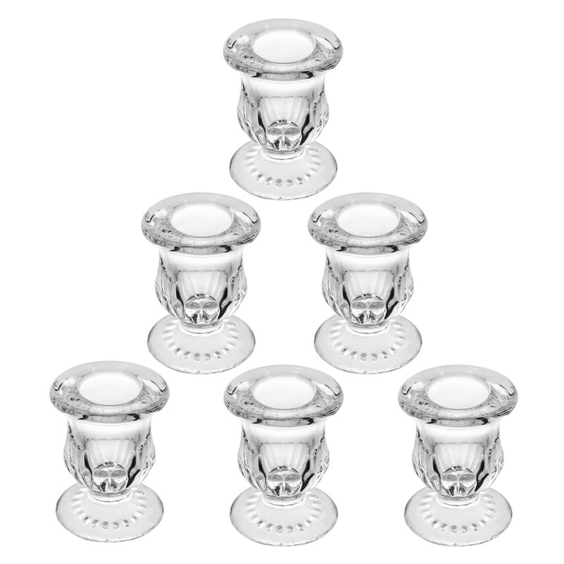 BTGLLAS Glass Taper Candle Holder Set of 6 Clear Crystal Candlestick Holders for Tapered Candles Elegant Candle Stick Holder Set for Wedding Party Christmas Thanksgiving Festival 6 Transparent - Image 2