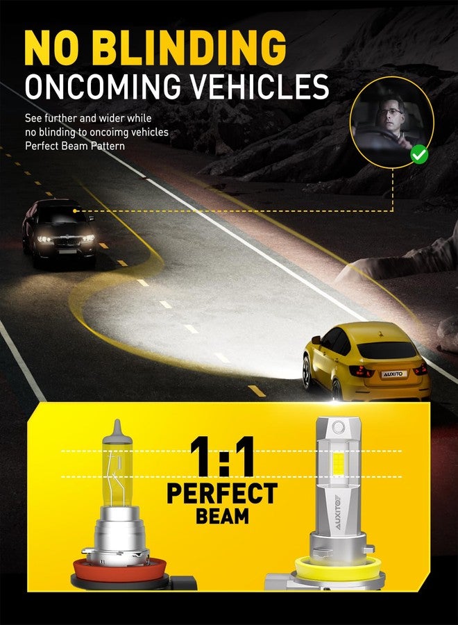AUXITO H11 LED Bulbs, 40000LM 900% Super Bright, 60000+ Hours Life Service, 6500K Cool White, 1:1 Mini Size Wireless H8 H9 Fog Light Halogen Replacement, Plug & Play, Pack of 2 - Image 3
