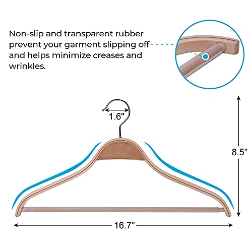 JS HANGER Wooden Coat Hangers, 10 Pack Light Weight Wood Coat/Suit Hangers with Non-Slip Pant Bar, Natural Finish - Image 4