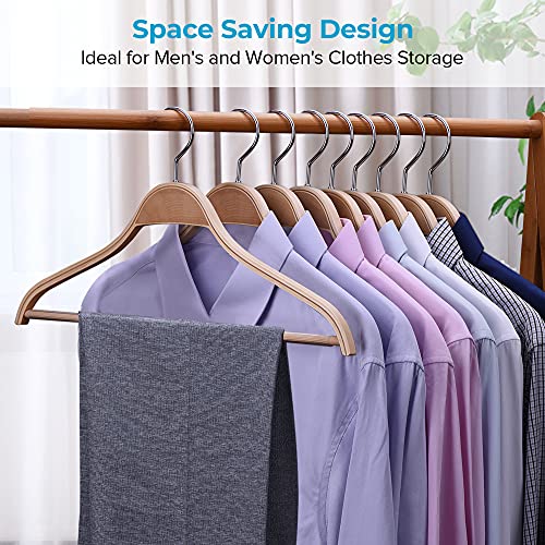 JS HANGER Wooden Coat Hangers, 10 Pack Light Weight Wood Coat/Suit Hangers with Non-Slip Pant Bar, Natural Finish - Image 5