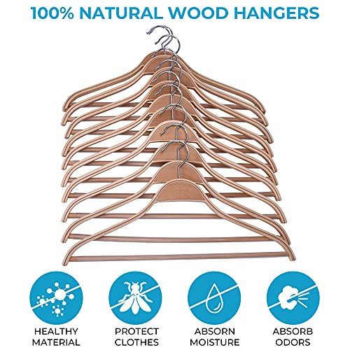 JS HANGER Wooden Coat Hangers, 10 Pack Light Weight Wood Coat/Suit Hangers with Non-Slip Pant Bar, Natural Finish - Image 2