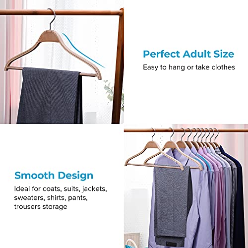 JS HANGER Wooden Coat Hangers, 10 Pack Light Weight Wood Coat/Suit Hangers with Non-Slip Pant Bar, Natural Finish - Image 3