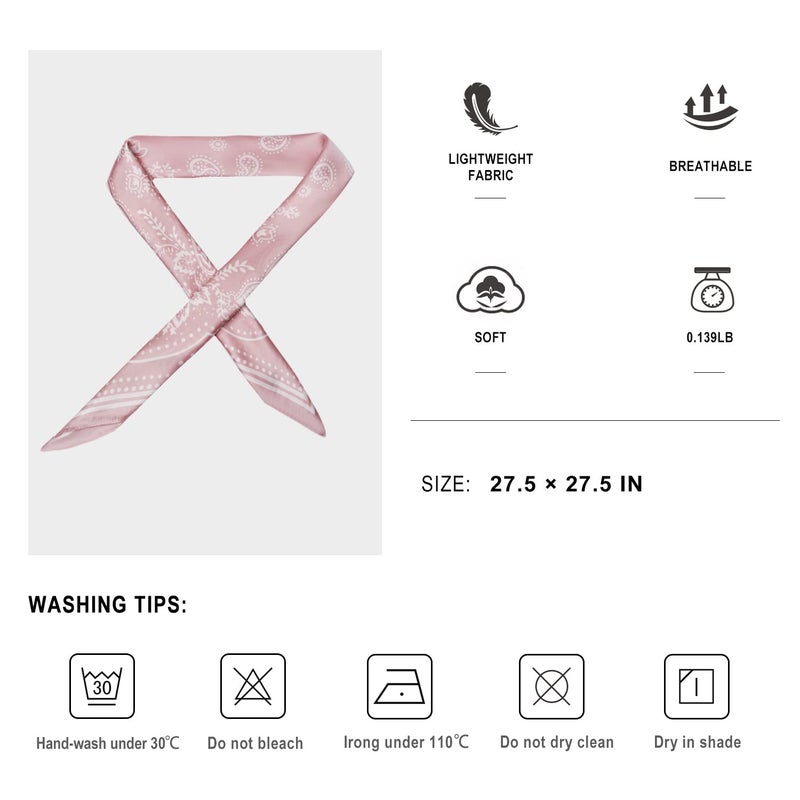 VANLINKER 27.5 Inches Silk Head Scarf for Women Men Vintage Bandanas Satin Hair Scarf Silk Wrap Scarf Neckerchief Square Scarves VL9549 Pink - Image 5