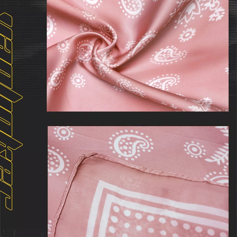 VANLINKER 27.5 Inches Silk Head Scarf for Women Men Vintage Bandanas Satin Hair Scarf Silk Wrap Scarf Neckerchief Square Scarves VL9549 Pink - Image 4