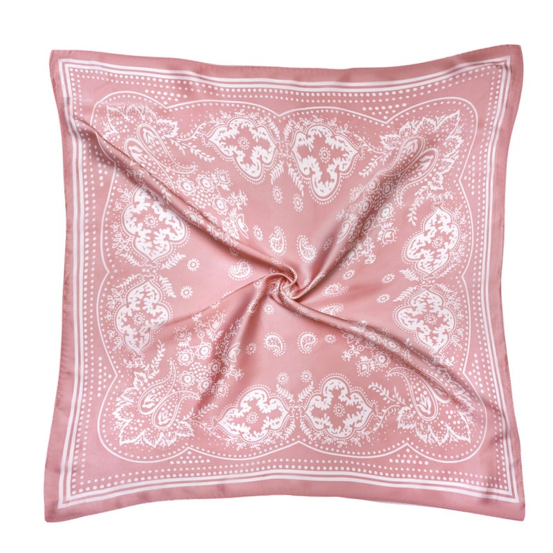 VANLINKER 27.5 Inches Silk Head Scarf for Women Men Vintage Bandanas Satin Hair Scarf Silk Wrap Scarf Neckerchief Square Scarves VL9549 Pink - Image 1