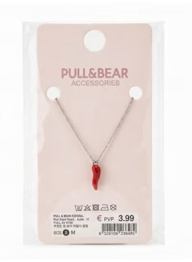 PULL&BEAR Pull & Bear Women's Copper and Zinc Chain with Red Horn Pendant (Cornicello) - Size M. - Image 2