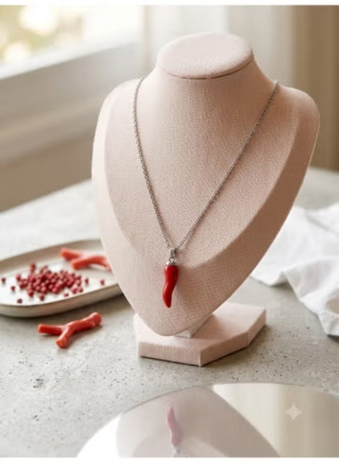 PULL&BEAR Pull & Bear Women's Copper and Zinc Chain with Red Horn Pendant (Cornicello) - Size M. - Image 1