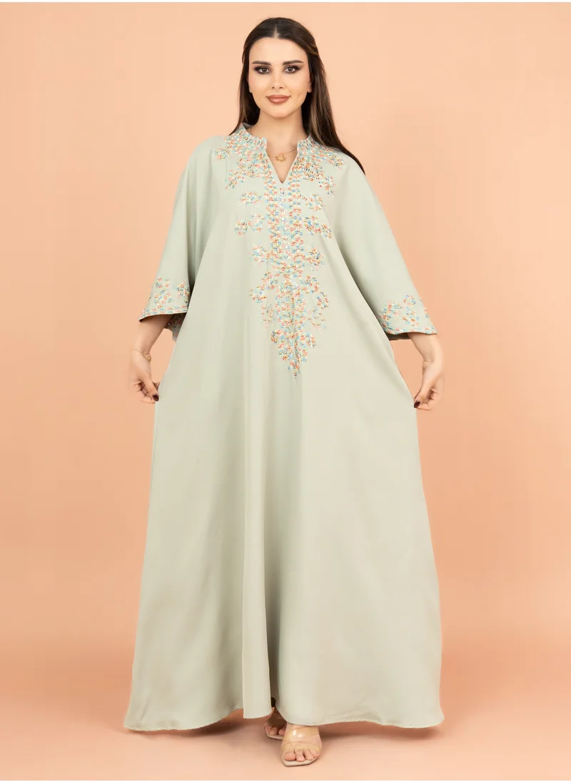 اكسا جلابية مقاس واحد مع تطريز دقيق IK4006 اخضر