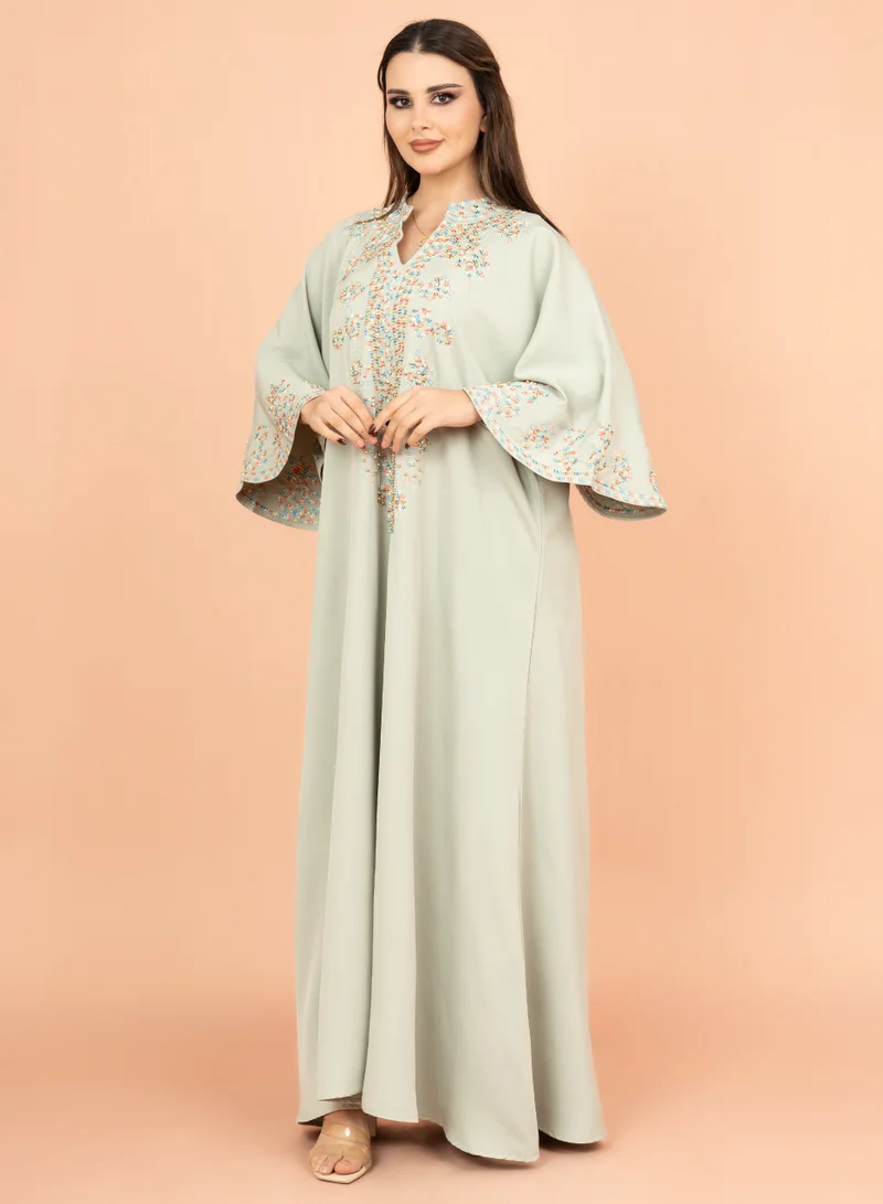 IKKXA FreeSize Solid Jalabiya with Intricate Embroidery IK4006 Green