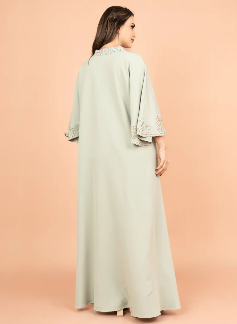 IKKXA FreeSize Solid Jalabiya with Intricate Embroidery IK4006 Green