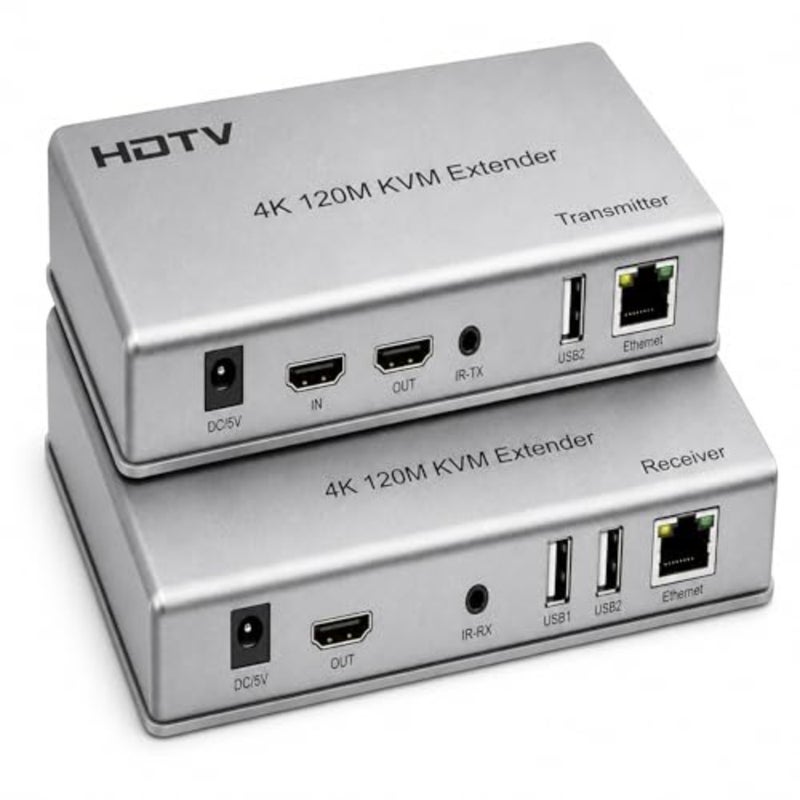 موسع HDMI KVM بدقة 4K للمكتب ومؤتمرات الفيديو في الفصول الدراسية؛ السكن المعدني أسود؛ نطاق 120 مترًا فوق Cat5e/Cat6 مع 1080p@60 هرتز، ولوحة مفاتيح USB/ماوس للتحكم عن بعد بالأشعة تحت الحمراء - Image 1