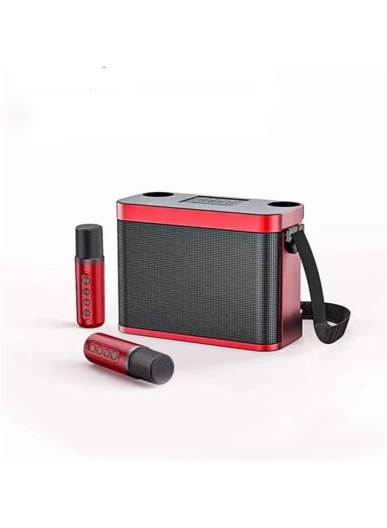 YS-219 Bluetooth Karaoke Speaker System with Dual Wireless Microphones – Portable Outdoor Sound System with Powerful Bass, Echo & Vocal Effects, USB & TF Card Playback, AUX Input, and Rechargeable Battery – Ideal for Parties, Events, Picnics & Gatherings Red - Image 3
