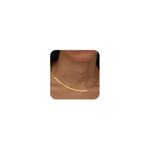 CHESKY 14K Gold Plated Snake Chain Necklace Gold Herringbone Necklace for Women Minimalist Necklace Chain 3MM(W) 14"(L) - Image 1