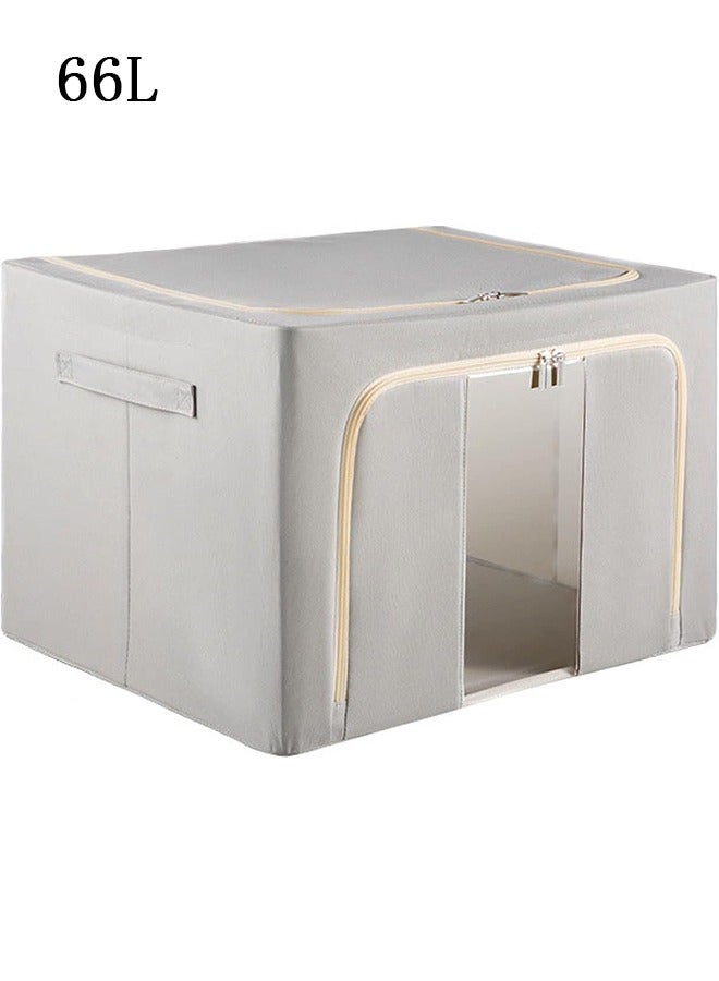 JCB CHIC Clothes Storage Bins with Metal Frame, Foldable Storage Box with Handles & Clear Window & Double Zippers, Fabric Closet Organizers and Storage Bins (66L) - Image 1
