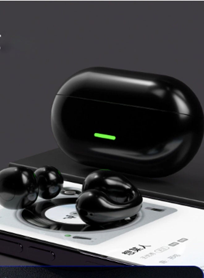 Ear clip-on bone conduction headphones, lightweight and comfortable, with a secure fit, detachable ear clips, Bluetooth 5.3, 360° panoramic sound, call noise reduction, ultra-long battery life of 68 hours, IPX4 waterproof (black) - Image 1