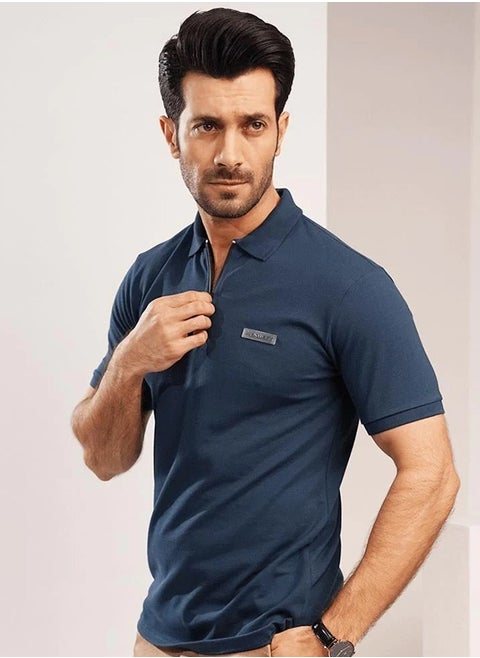 Mendeez Persian Blue Zipper Polo T-Shirt