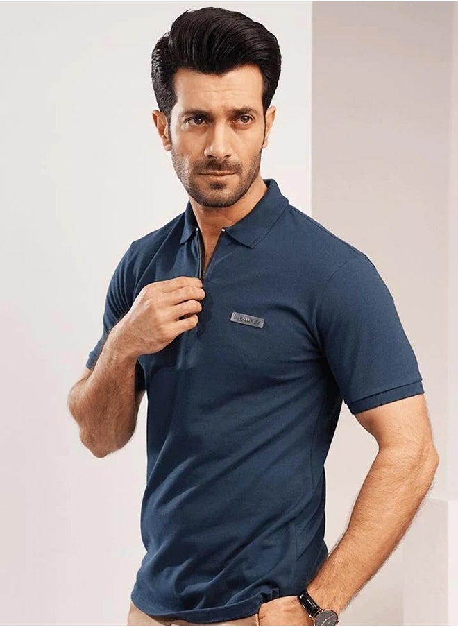 Mendeez Persian Blue Zipper Polo T-Shirt