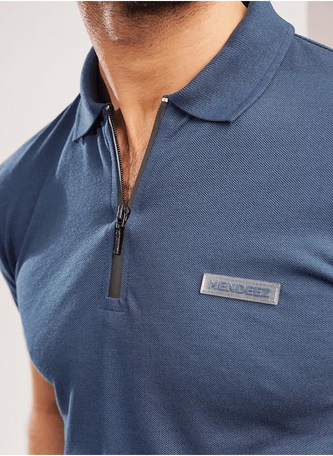 Mendeez Persian Blue Zipper Polo T-Shirt
