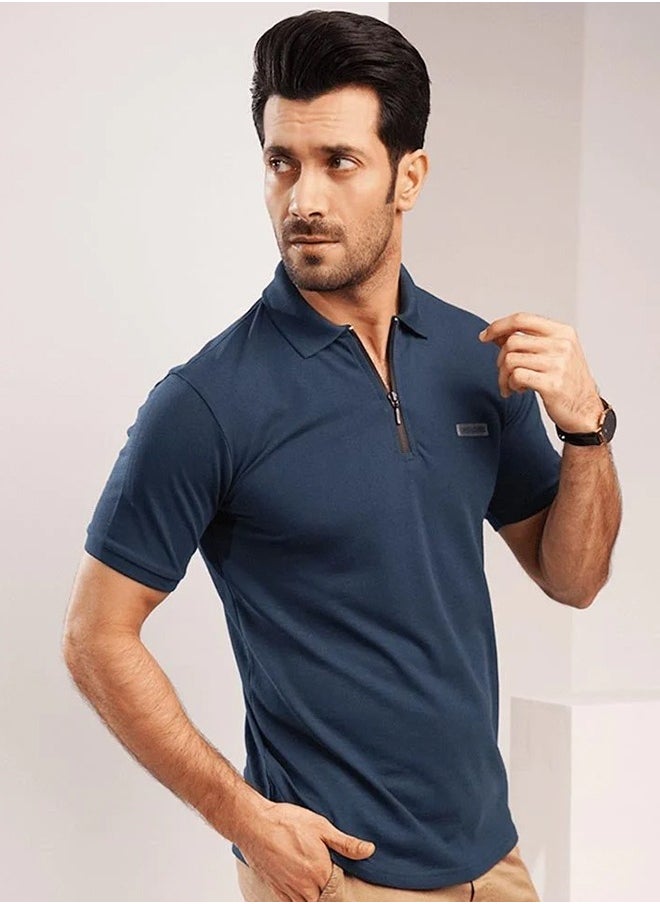 Mendeez Persian Blue Zipper Polo T-Shirt