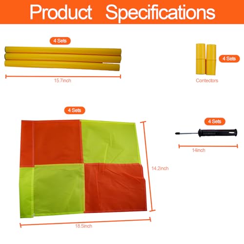 Jiaroutk Soccer Corner Flags Set of 4, Playing Field Corner Flags, Soccer Flag Pulling, Soccer Agility Poles, Flag Soccer Football Equipment For Training Turf W/Bright Flags - Image 2