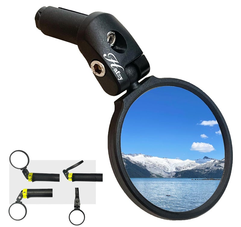 Hafny Bar End Bike Mirror  Stainless Steel Lens Safe Adjustable Rearview Cycle Ebike  HFMR087 Black 68 Diameter