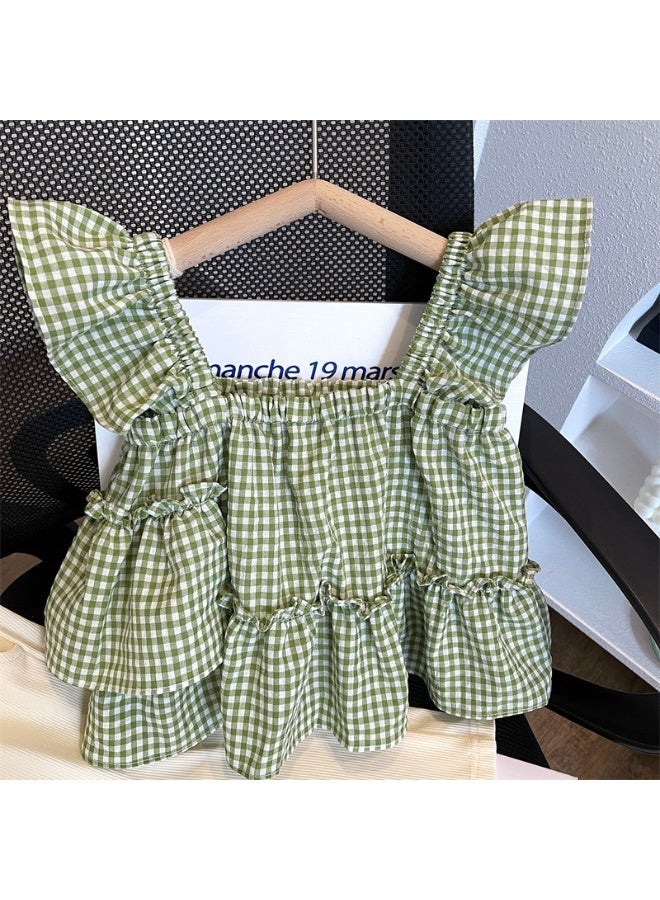 Girls 2PCS Summer Outfit, Plaid Ruffle Tank Top + Elastic Waist Shorts Set, Cute Casual Kids Clothing - Image 5
