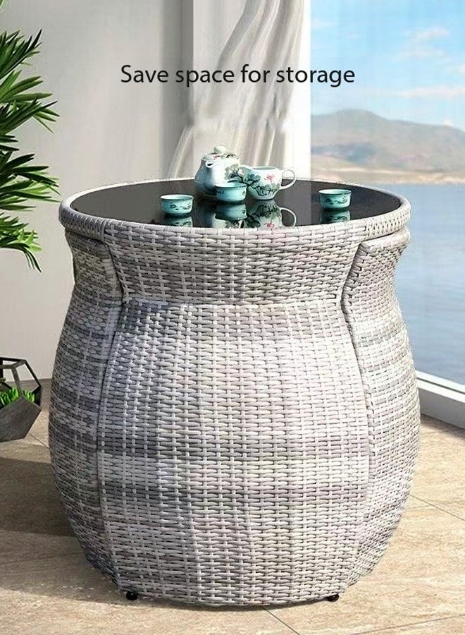 fashionhome Set of 3 Multipurpose Use Stackable Outdoor Patio Bistro Set 2 Tiers Glass Top Dining Table with 2 Ergonomic Design Backrest Comfortable Rattan Chairs Garden Dinning Table and Chair Furniture Set for Yard Deck Garden Poolside Living Room 48x56x70 and 70x74 cm - Image 2