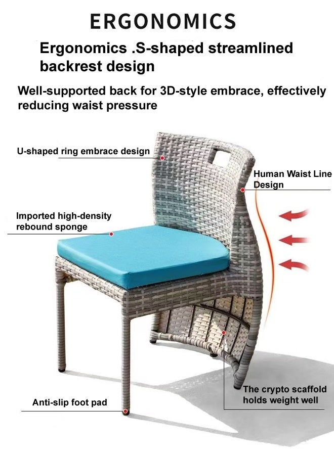 fashionhome Set of 3 Multipurpose Use Stackable Outdoor Patio Bistro Set 2 Tiers Glass Top Dining Table with 2 Ergonomic Design Backrest Comfortable Rattan Chairs Garden Dinning Table and Chair Furniture Set for Yard Deck Garden Poolside Living Room 48x56x70 and 70x74 cm - Image 5