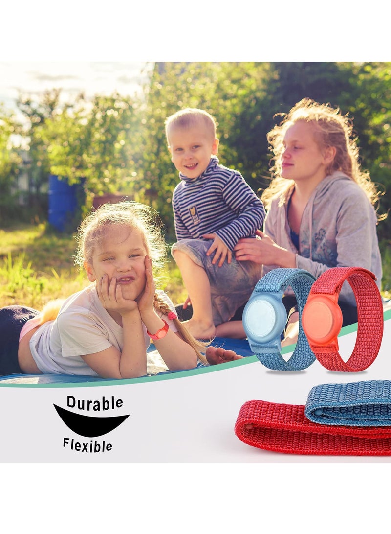KASTWAVE 2 Piece AirTag Kids Wristband with Adjustable Nylon Strap GPS Tracker Holder Protector Breathable Anti-Loss Bracelet for Toddler Child Elderly (Blue, Red) - Image 3