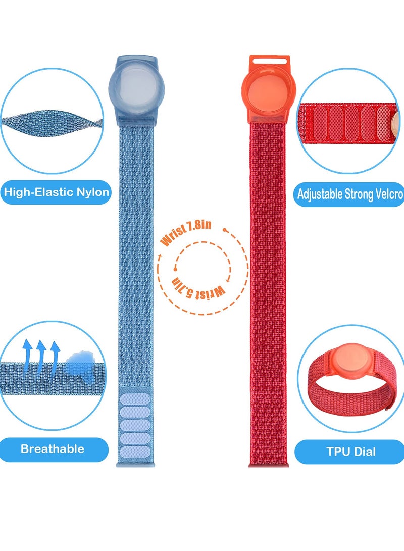 KASTWAVE 2 Piece AirTag Kids Wristband with Adjustable Nylon Strap GPS Tracker Holder Protector Breathable Anti-Loss Bracelet for Toddler Child Elderly (Blue, Red) - Image 5