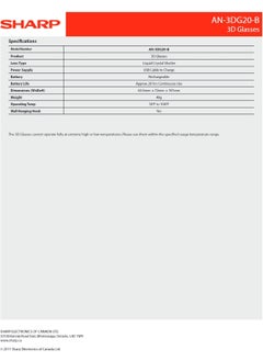 SHARP AN-3DG20B Active 3D Rechargeable Glasses  - Image 3