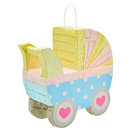 BLUE PANDA Gender Reveal Pinata Baby Carriage 115 x 1225 x 5 In Pastel Pink Blue Yellow Baby Shower Pinata EasyFill Top Opening for Candy Confetti - Image 1