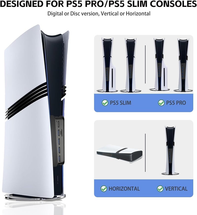 Megadream 6 Ports USB Hub for PS5 Pro/Slim Console, High-Speed Expander Hub Charger Port with 4 USB-A 2.0 + 1 USB Charging Port + 1 Type C Port, Compatible with PlayStation 5 Pro/Slim Front Jacks - Image 5