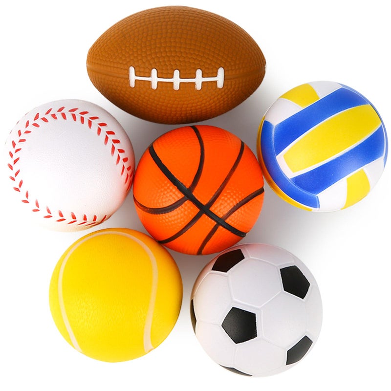 MCPINKY 6PCS Foam Stress Balls Bulk 25inch Mini Sports Squeeze Balls Basketball Football Baseball Soccer Tennis Volleyball Toys for Kids Adults Party Favors - Image 3