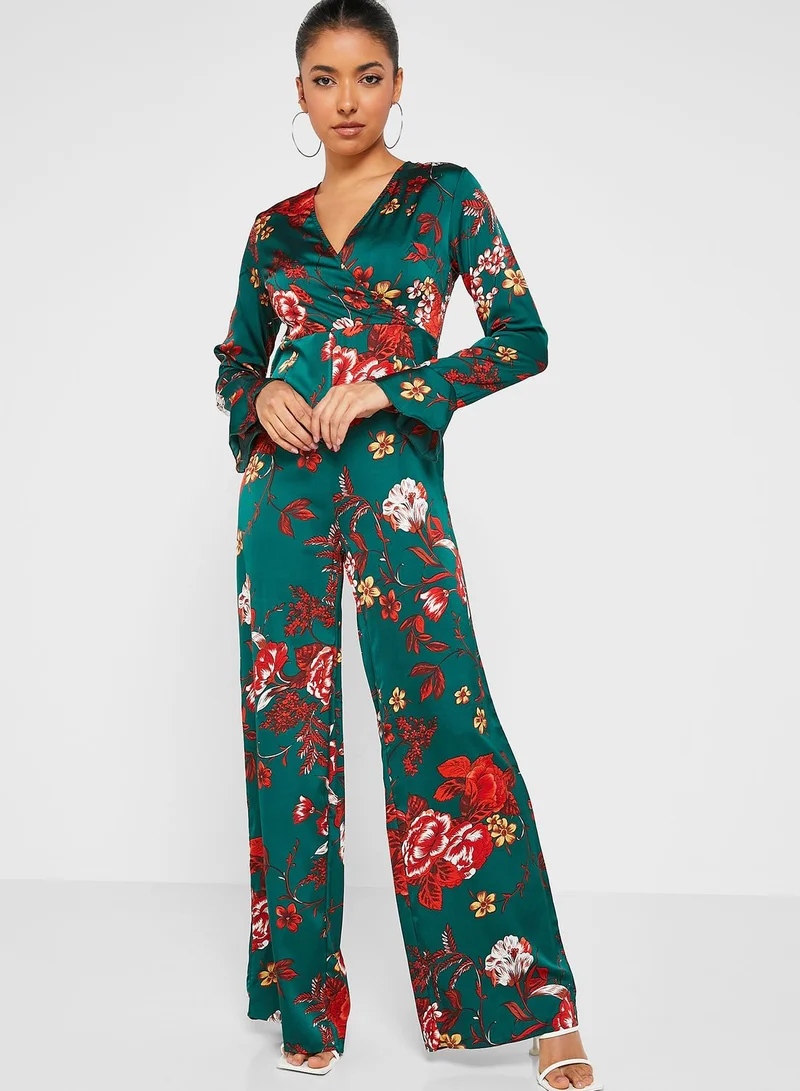 boohoo Floral Print Wide Leg Jumpsuit