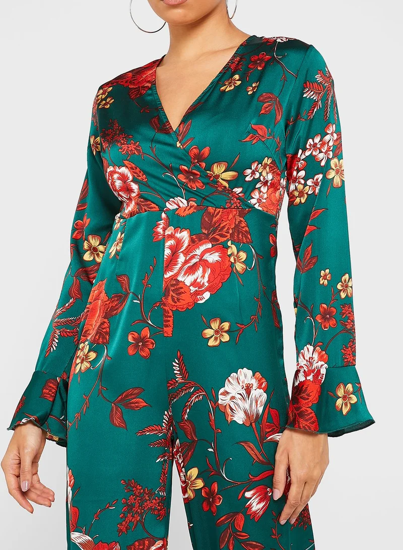 boohoo Floral Print Wide Leg Jumpsuit