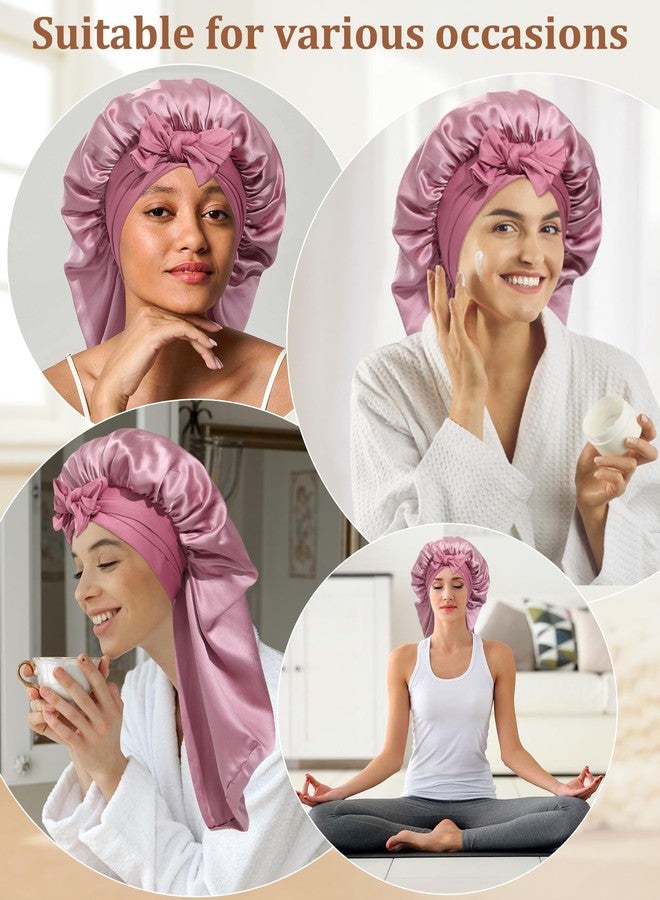 AWAYTR Long Silk Bonnet for Sleeping - 100% Mulberry Silk Bonnet for Women Long Hair Sleep Cap with Elastic Tie Band (Rose Gold) - Image 5