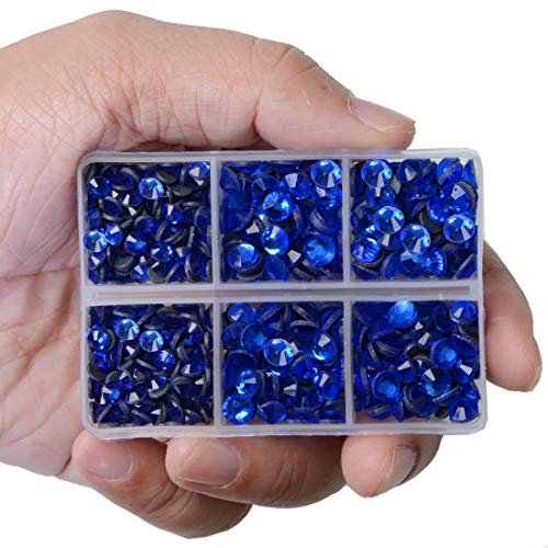 LPBeads 6400 Pieces Hotfix Rhinestones Sapphire Flat Back 5 Mixed Sizes Crystal Round Glass Gems with Tweezers and Picking Rhinestones Pen - Image 2