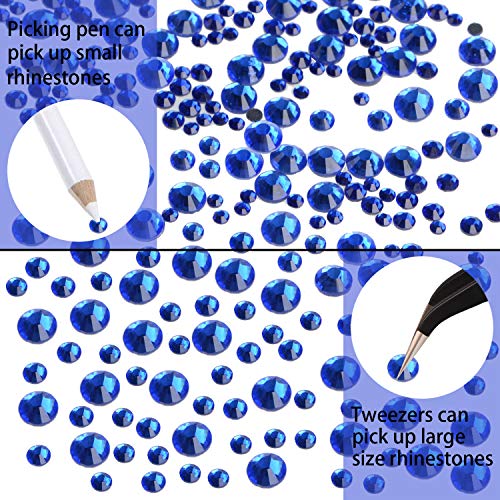 LPBeads 6400 Pieces Hotfix Rhinestones Sapphire Flat Back 5 Mixed Sizes Crystal Round Glass Gems with Tweezers and Picking Rhinestones Pen - Image 5