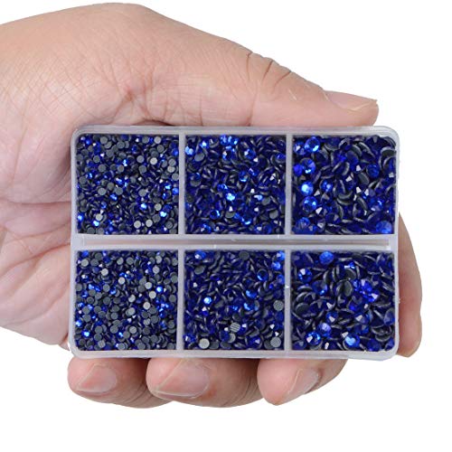 LPBeads 6400 Pieces Hotfix Rhinestones Sapphire Flat Back 5 Mixed Sizes Crystal Round Glass Gems with Tweezers and Picking Rhinestones Pen - Image 3