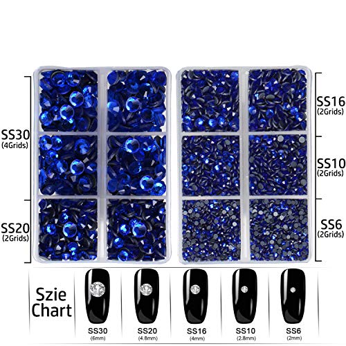 LPBeads 6400 Pieces Hotfix Rhinestones Sapphire Flat Back 5 Mixed Sizes Crystal Round Glass Gems with Tweezers and Picking Rhinestones Pen - Image 4