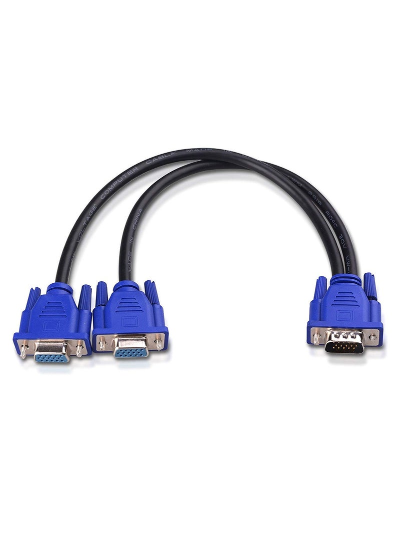 فوجيشكا كابل تقسيم VGA – ذكر إلى 2 أنثى (15 دبوس) – لتكرار العرض على شاشتين – للكمبيوتر، اللابتوب، والبروجكتر  - Image 1