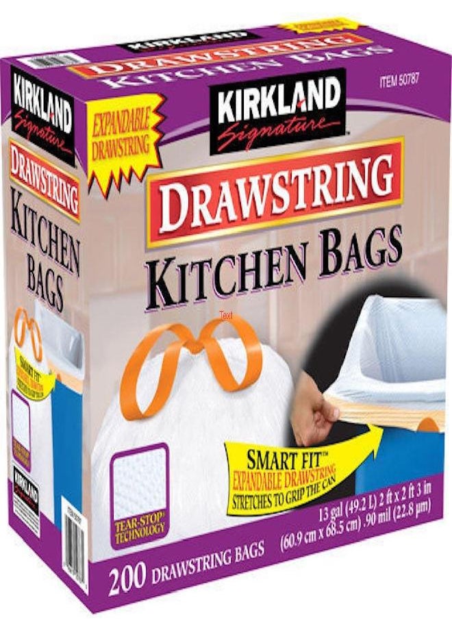 Kirkland Signature - Kirkland Signature 13 Gallon 200 Ct Carton 100% recyclable Heavy Duty Drawstring Kitchen Trash Bags Garbage Bag ,White - Image 1