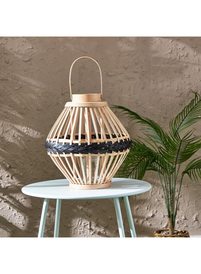 ديكر فانوس من الخيزران والخشب مع زجاج نذر 30.5X32.5X45.5 سم - Image 2