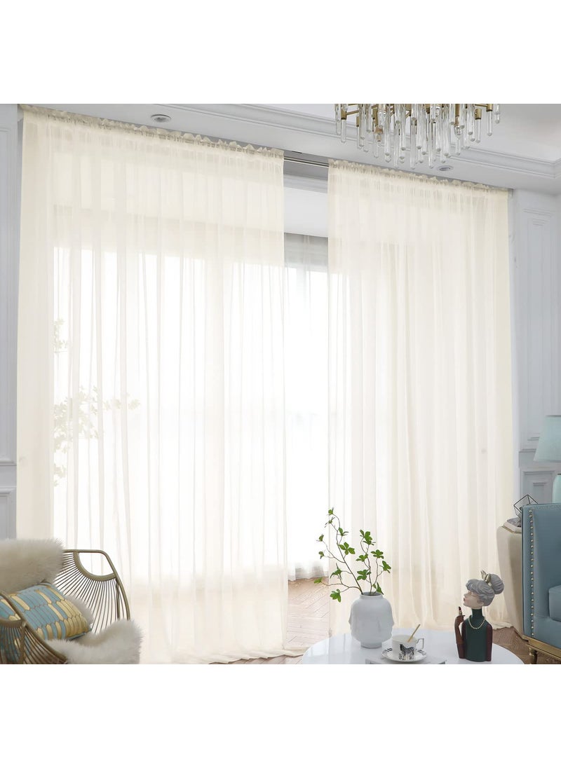 L&TEC Window Beige Sheer Curtains 63 Inches Long 2 Panels Sheer Curtain Basic Rod Pocket Panel for Bedroom Children Living Room Yard Kitchen (Beige  52"" W x 63"" L | 2 pcs)  - Image 1
