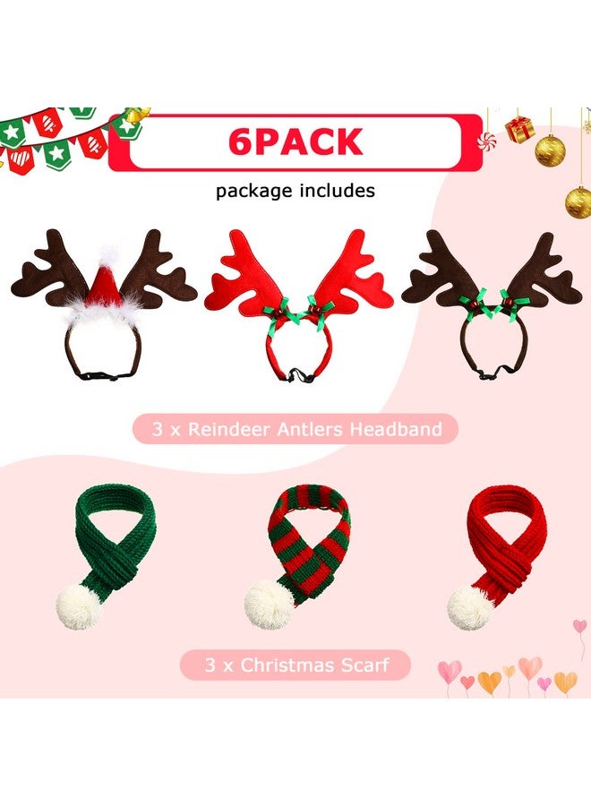 ريجيناري مجموعة من 6 قطع من أزياء الكلاب لعيد الميلاد، 3 عصابات رأس على شكل قرون الرنة والأيائل و3 أوشحة وإكسسوارات أزياء الرنة للحيوانات الأليفة لعيد الميلاد - Image 2