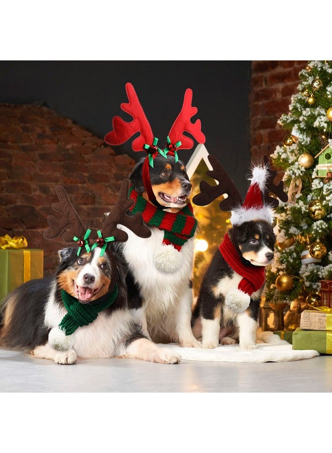 ريجيناري مجموعة من 6 قطع من أزياء الكلاب لعيد الميلاد، 3 عصابات رأس على شكل قرون الرنة والأيائل و3 أوشحة وإكسسوارات أزياء الرنة للحيوانات الأليفة لعيد الميلاد - Image 5