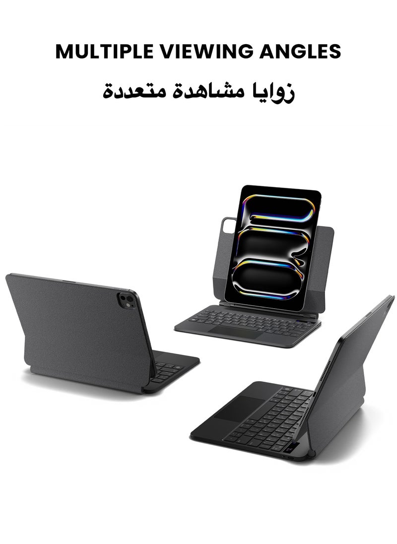 TinyMoose - SpacePad Pro Magic Keyboard for iPad – 5-Way Multi-Touchpad, LED Display, 7-Color Backlit, Scissor Keys, Bluetooth 5.0, Adjustable Stand – Compatible with iPad Air 4/5, iPad Pro 11 (2018–2022), iPad Air 11 (2024) – Carbon Black – Supports English & Arabic - Image 1