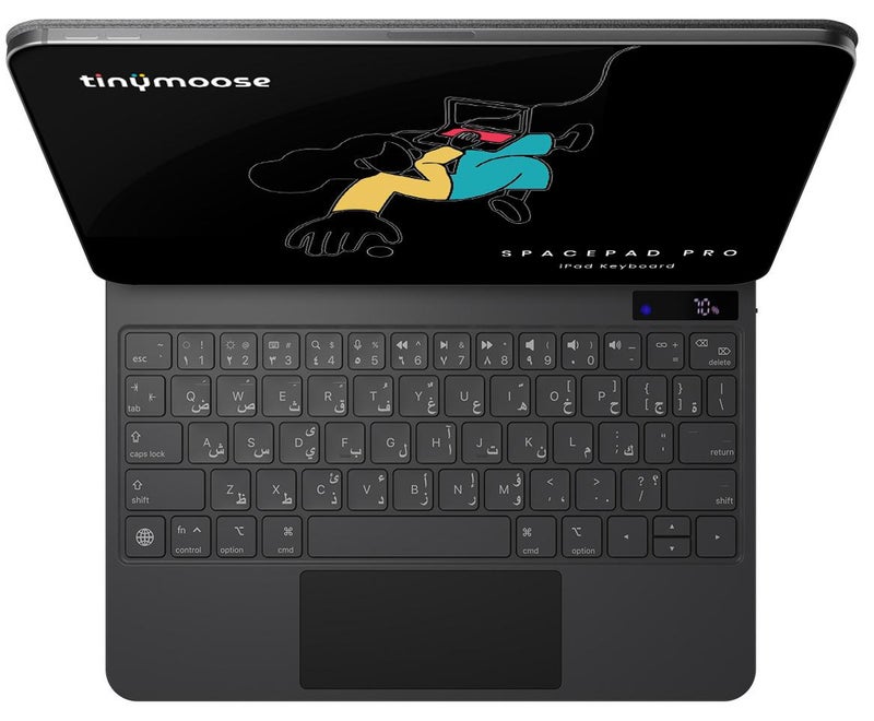 تاينيموس كيبورد أيباد SpacePad Pro: متوافق مع ايباد اير 11 2024 - 2025, ايباد اير 4, ايباد اير 5, ايباد برو 11 انش من 2018 إلى 2022 — لوحة لمس متعددة الاتجاهات — إضاءة خلفية بسبعة ألوان — أزرار مريحة — بلوتوث — حروف عربية وإنجليزية — لون أسود كربوني - Image 1